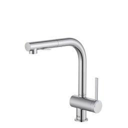 Baterie sanitara bucatarie Roca, Gama Ona, pipa inalta, tip L, monocomanda, pivotanta, dus extractabil, 2 functii, crom