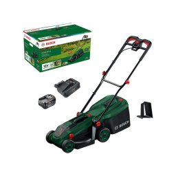 Masina de tuns iarba/gazon pe acumulator Bosch ROTAK18V-34, 18 V, latime taiere 34 cm, inaltime taiere 25-65 mm, 5 trepte de taiere, motor brushless, sac colector 35 l, include acumulator 18V 4.0 Ah + incarcator
