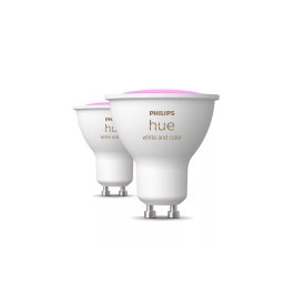 Pachet 2 becuri LED RGBW inteligente Philips Hue, Bluetooth, Zigbee, GU10, 4.2W, 400 lm, lumina ambianta alba si color, Clasa energetica E