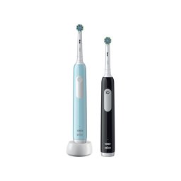 Set 2 x Periuta de dinti electrica Oral-B Pro Series 1, Curatare 3D, 3 moduri periaj, Timer, Senzor de presiune, 2 capete incluse, Negru/Albastru