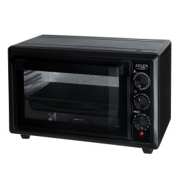 Cuptor Electric Cu Accesorii, Gratar, Tava, Instructiune, Adler AD 6023, 26 L, Putere 1500 W, Reglare Temperatura Pana La 220°C, Timer Pana La 90 De Minute, Usi Din Sticla Cu Doua Straturi, 50 x 30 x 30 cm, Negru
