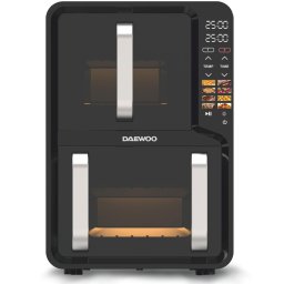 Friteuza dubla cu aer cald Daewoo DAF2X1100UDB, 1400 W+1600 W, display LCD, capacitate 12L 5 + 7, 8 programe predefinite, temperatura reglabila 80-200 grade, Negru