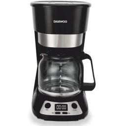 Cafetiera Daewoo DCM90BX, 900 W, capacitate 1.5 litri, display LCD, filtru permanent, anti-picurare, timer, functie pornire automata, mentinere cald 40 min, Negru/Inox