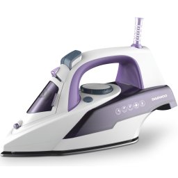 Fier de calcat Daewoo DSI3000P, 2600 W, talpa ceramica, jet abur puternic 25 g/minut, abur vertical, auto curatare, anti picurare, anti calcar, capacitate rezervor 300 ml, Alb-Mov