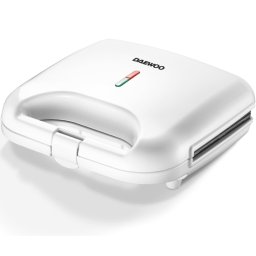 Sandwich maker Daewoo DSM25W, 800 W, placi neaderente, incalzire controlata prin termostat, maner CoolTouch, clapeta de blocare, indicator luminos incalzire, Alb