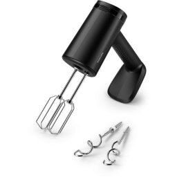 Mixer de mana Philips seria 5000, HR3781/00, 500W, 5 viteze plus functie turbo, Pornire lina, Ecran LED, Design cu raza mare de actiune, Carlige din otel inoxidabil pentru aluat, Palete de sarma din otel inoxidabil, Negru