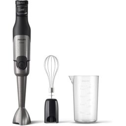 Mixer vertical Philips HR2682/00 Seria 5000, 1200 W, Tehnologie SpeedTouch, Aparatoarea impotriva stropirii pentru lama, Indicator de viteza cu LED, Accesoriu tel, Negru-Argintiu