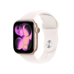 Smartwatch Apple Watch 11, GPS, 42mm, Ecran Retina LTPO OLED, Chip S10 cu Procesor Dual-Core, 64GB Flash, Wi-Fi, Bluetooth, Carcasa Aluminiu, Curea Sport Band M/L (Auriu)