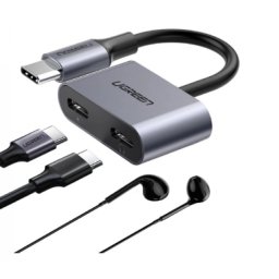 ADAPTOR Incarcare si audio Ugreen, CM232, 1 x USB Type-C(T) la 2 x USB Type-C(M), lungime cablu 15 cm, gri 60165 (timbru verde 0.08 lei) - 6957303861651