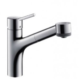 Baterie bucatarie monocomanda Hansgrohe gama Talis S, cu dus extractibil, crom