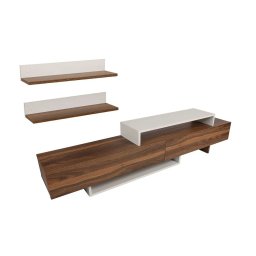 Hanah Home comoda TV living 180x41.7x29.5 cm, PAL 18mm, alb si tec, design scandinav - Verificat A · Re-Bloom