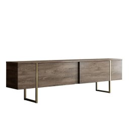 Hanah Home comoda TV living 180x50x30 cm, PAL 18mm, picioare metal, nuc si auriu - Verificat A · Re-Bloom