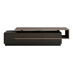 Hanah Home comoda TV living 180x46.4x38.9 cm, PAL 18mm, negru si nuc, rafturi deschise - Verificat A · Re-Bloom