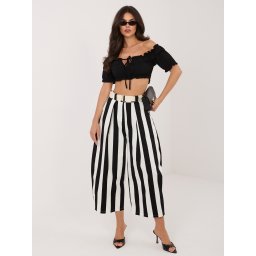 Pantaloni largi ecru-negri pentru femei