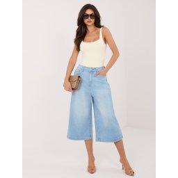 Pantaloni culotte din denim albastru deschis