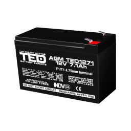 Acumulator AGM VRLA 12V 7,1Ah pentru sisteme de securitate și UPS, terminal F1, TED Battery Expert Holland TED003416