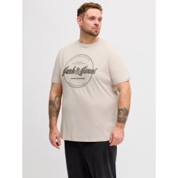 Jack & Jones Plus Tricou barbati big sizes, imprimeu text cu logo, Crem (SELECTATI MARIMEA: 8XL)