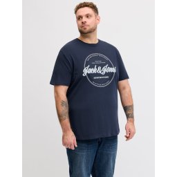 Jack & Jones Plus Tricou barbati big sizes, imprimeu text cu logo, Bleumarin inchis (SELECTATI MARIMEA: 8XL)