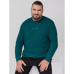 s.Oliver Big Sizes Bluza barbati big sizes cu decolteu la baza gatului, logo, Regular Fit, Verde inchis (SELECTATI MARIMEA: 2XL)