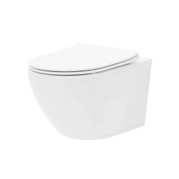 REA-C1259 - Vas WC suspendat cu capac CARLO MINI TORNADO RIMLESS, ceramică, finisaj lucios, alb