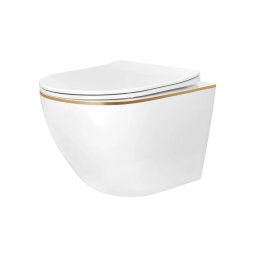 REA-C6806 - Vas WC suspendat CARLO MINI TORNADO Rimless cu capac, ceramică/alb/auriu