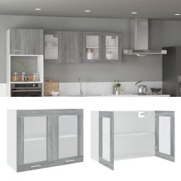Dulap de sticla suspendat “Lyon” gri sonoma 80x31x60 cm GartenMobel Dekor