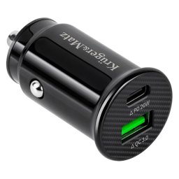 Incarcator auto Kruger&Matz 20W cu USB-A QC 3.0 si USB-C PD, 12–24V