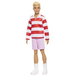 Papusa Barbie Ken Fashionistas blond cu bluza polo în dungi rosii si albe