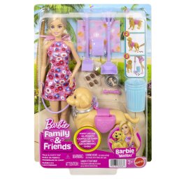 Papusa Barbie Malibu Plimbare cu catelul, set cu accesorii interactive