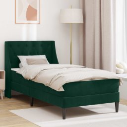 Cadru de pat cu saltea Verde închis 100 x 200 cm Catifea GartenMobel Dekor