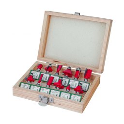 Set 12 freze profilate pentru lemn, coada 8 mm, în cutie din lemn