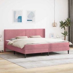 Cadru de pat cu saltea cu headboard Roz 180 x 200 cm Catifea GartenMobel Dekor
