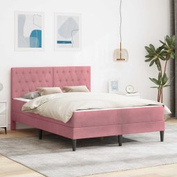 Cadru de pat cu saltea cu headboard Roz 140 x 190 cm Catifea GartenMobel Dekor