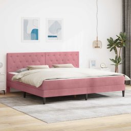 Cadru de pat cu saltea cu headboard Roz 180 x 200 cm Catifea GartenMobel Dekor