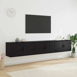 Set Dulap TV montat pe perete 3 pcs Stejar Negru Lemn compozit GartenMobel Dekor