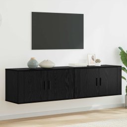 Set Dulap TV montat pe perete 2 pcs Stejar Negru Lemn compozit GartenMobel Dekor