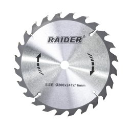Disc circular pentru lemn Raider 200 mm, 24 dinti, alezaj 16 mm