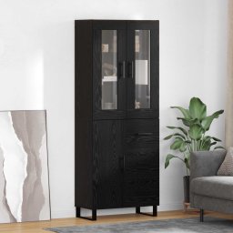 Bufet cu sertar 2 pcs Stejar Negru Lemn Stratificat si Sticla GartenMobel Dekor