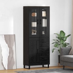 Bufet cu sertar 2 pcs Stejar Negru Lemn Stratificat si Sticla GartenMobel Dekor