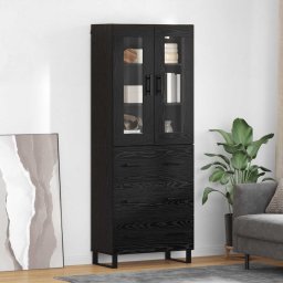 Bufet cu sertar 2 pcs Stejar Negru Lemn Stratificat si Sticla GartenMobel Dekor