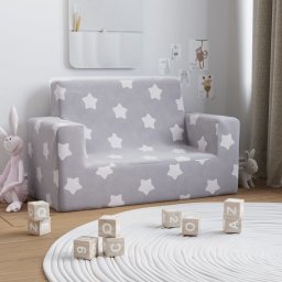 Canapea pentru copii 2 locuri, gri deschis cu stele, plus moale GartenMobel Dekor