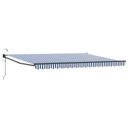 Marchiza retractabila electrica cu LED si senzor vreme, 4,5x3 m, albastru-alb