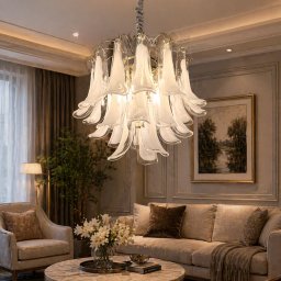 Candelabru din cristal LUMIERE Eleganza 4xE14, 50 cm, alb, reglabil