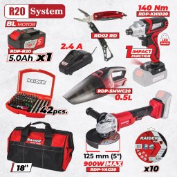 Set scule cu acumulator Raider Pro R20, 3 masini, baterie 5Ah si accesorii