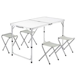 Set masa pliabila cu 4 scaune, reglabila, tip valiza, gri, 120x60 cm