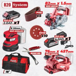 Set scule Raider Pro R20 20V cu 3 masini, 2 acumulatori si accesorii