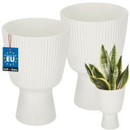 Ghiveci tip cupă striat din plastic alb 18,8 cm set de 2 buc.