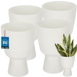 Ghiveci tip cupă striat din plastic alb 18,8 cm set de 4 buc.