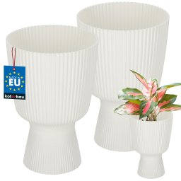 Ghiveci tip cupă striat din plastic alb 14,6 cm set de 2 buc.