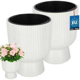Ghiveci tip cupă striat cu inserție alb 23,9 cm set de 2 buc.